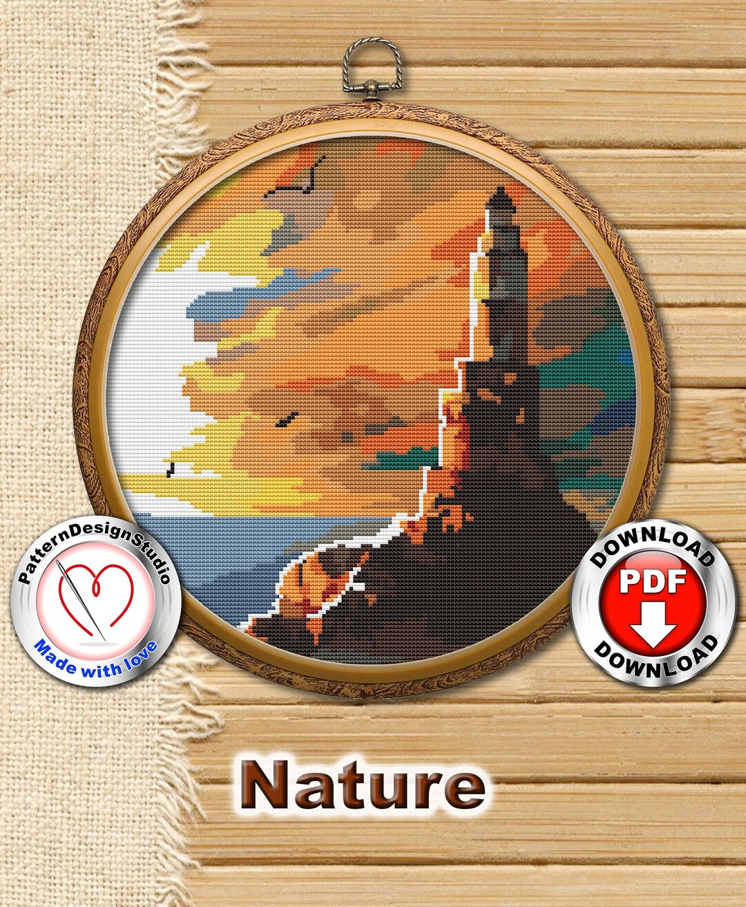 Lighthouse Landscape Cross Stitch Pattern Nature Sea Simple Modern ...