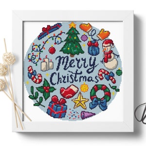 Christmas cross stitch pattern Holiday embroidery design Christmas wreath Cross stitch chart Easy Christmas cross stitch Digital Format PDF