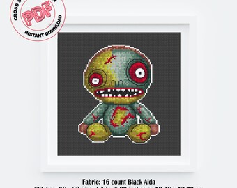 Patrón de punto de cruz de zombis aterradores para Halloween en formato PDF, bordado encantado y caprichoso, gráfico de punto de cruz espeluznante y espeluznante para decoraciones, regalo gótico