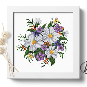 Bloemen #P316 kruissteekpatroon pdf downloaden | Lentebloemen | Borduurpatroon | Moderne kruissteek | Boeket kruissteek