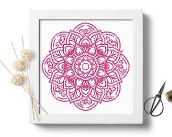 マンダラ #P399 クロスステッチ パターン 蓮の花 PDF ダウンロード、幾何学、装飾、モダン クロスステッチ、リラクゼーション、刺繍初心者