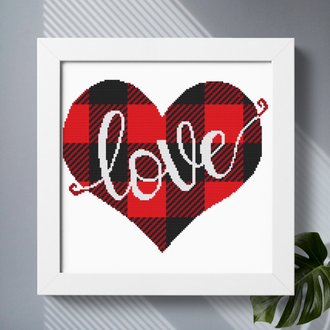 Valentine's Cross Stitch Pattern PDF, Buffalo Plaid Love Cross Stitch ...
