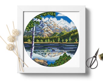 Rocky Mountains National Park #P138 Cross Stitch Embroidery PDF Pattern Download | Modern Embroidery | Embroidery Threads | Needlepoint