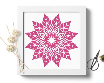 Mandala Cross Stitch Pattern, Pink Flower, Embroidery Design, Cross Stitch Chart, Mandala Stitch Project, Floral Ornament, Digital File PDF