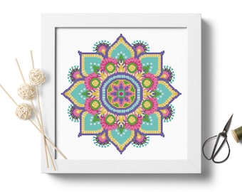 Mandala Cross Stitch Embroidery PDF Pattern Download Colorful Flower Modern Embroidery Digital Stitch File Embroidery Hoop Art #P290
