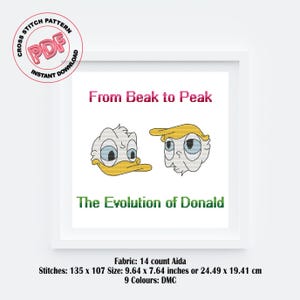 Trump Evolution Cross Stitch Pattern PDF, Funny Political Embroidery, From Beak to Peak Design, Trump 2024 Memes, Cross Stitching gift