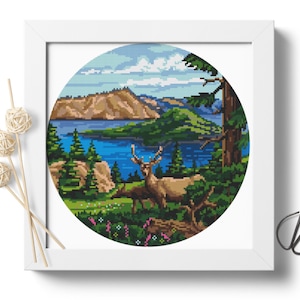 Crater Lake National Park #P133 Cross Stitch Embroidery PDF Pattern Download | Stitching | Cross Stitch Embroidery | Cross Designs