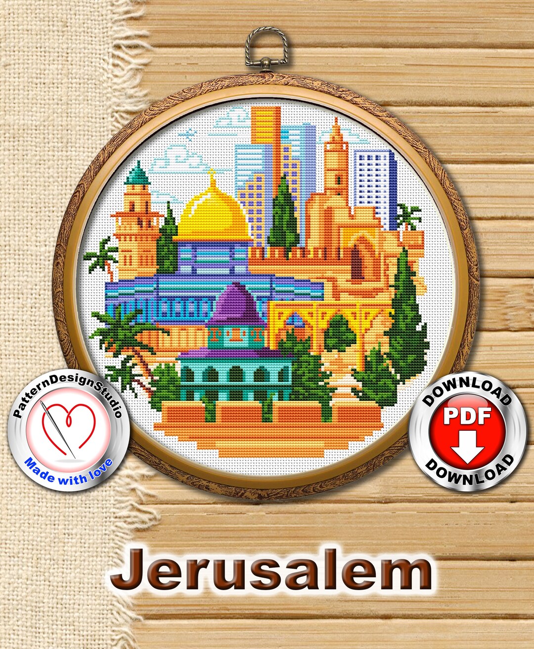 Jerusalem Cross Stitch Pattern PDF File Israel Tiny Cross Etsy
