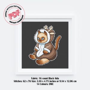 Cat Reindeer Cross Stitch Pattern PDF, Funny Embroidery Design, Holiday Cross Stitch Chart, Cute Cat Decor, Unique Gifts for Cat Lovers