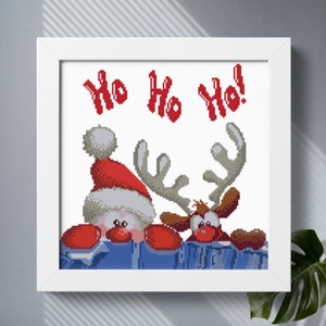 Christmas santa cross stitch pattern PDF download, Funny christmas deer embroidery pattern, Winter holiday cross stitch chart, New Year