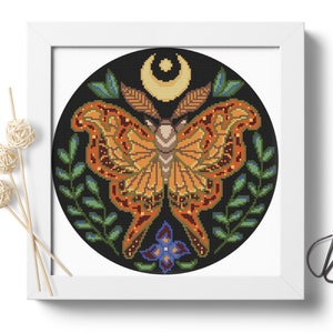 Moth cross stitch pattern Insect cross stitch Modern cross stitch Luna Moth Butterfly embroidery Mystical Gothic cross stitch Digital file
