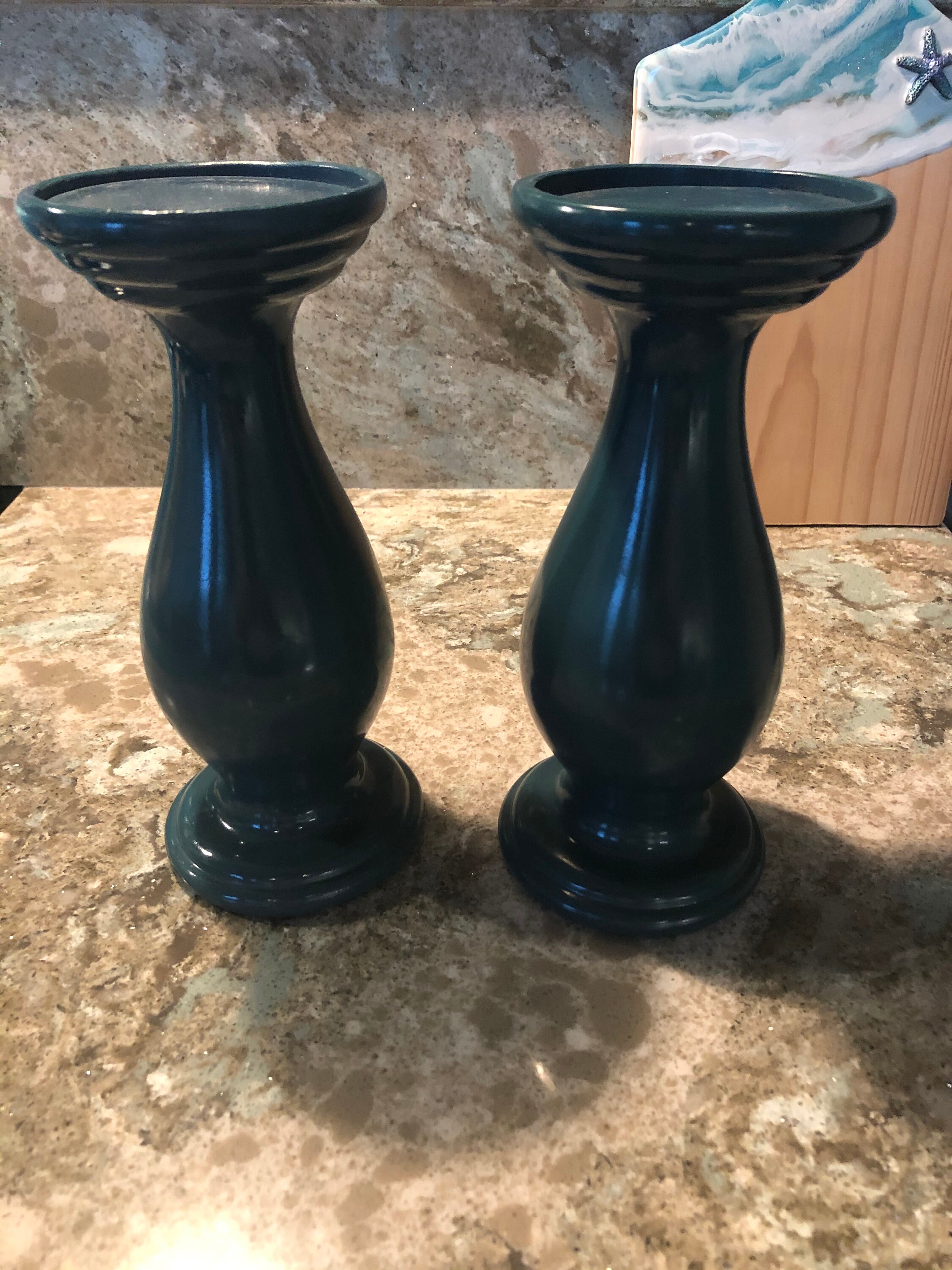 Teal candle holder set of 2 Etsy