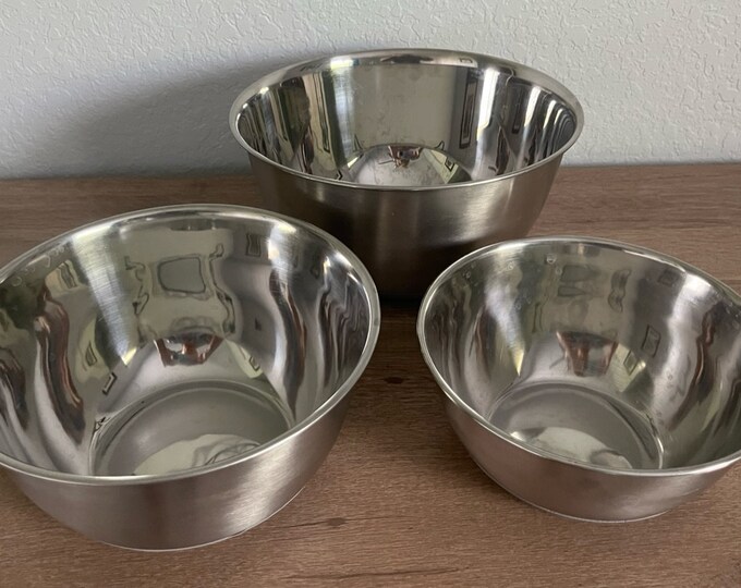 Stainless Steel Large Mixing Bowls Rubber Bottom Set of 3 Etsy