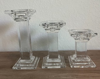 Lead Crystal Square Candlesticks Candleholders set of 3