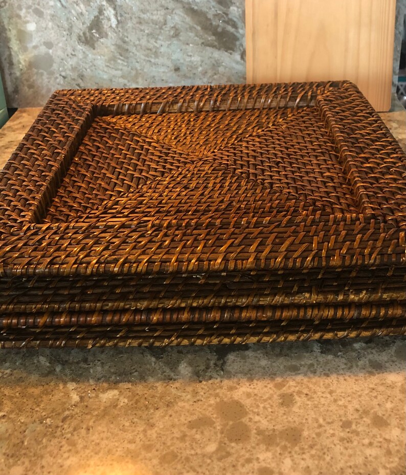 Rattan woven square plate chargers set of 4 Etsy