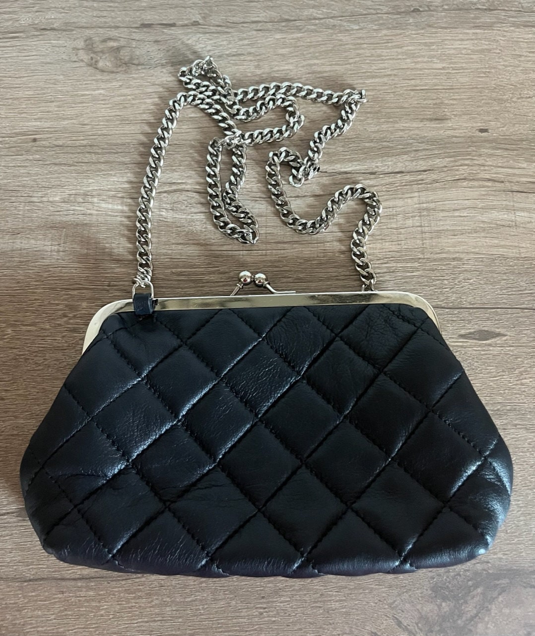 Black Leather Quilted Purse Chain Strap Margot New York 