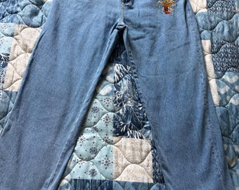 Western Wear Women’s Jeans Embroidered Cowboy Hat Boot Star Stud Detail on Pockets Size 13/14 Fiorlini International Y2K