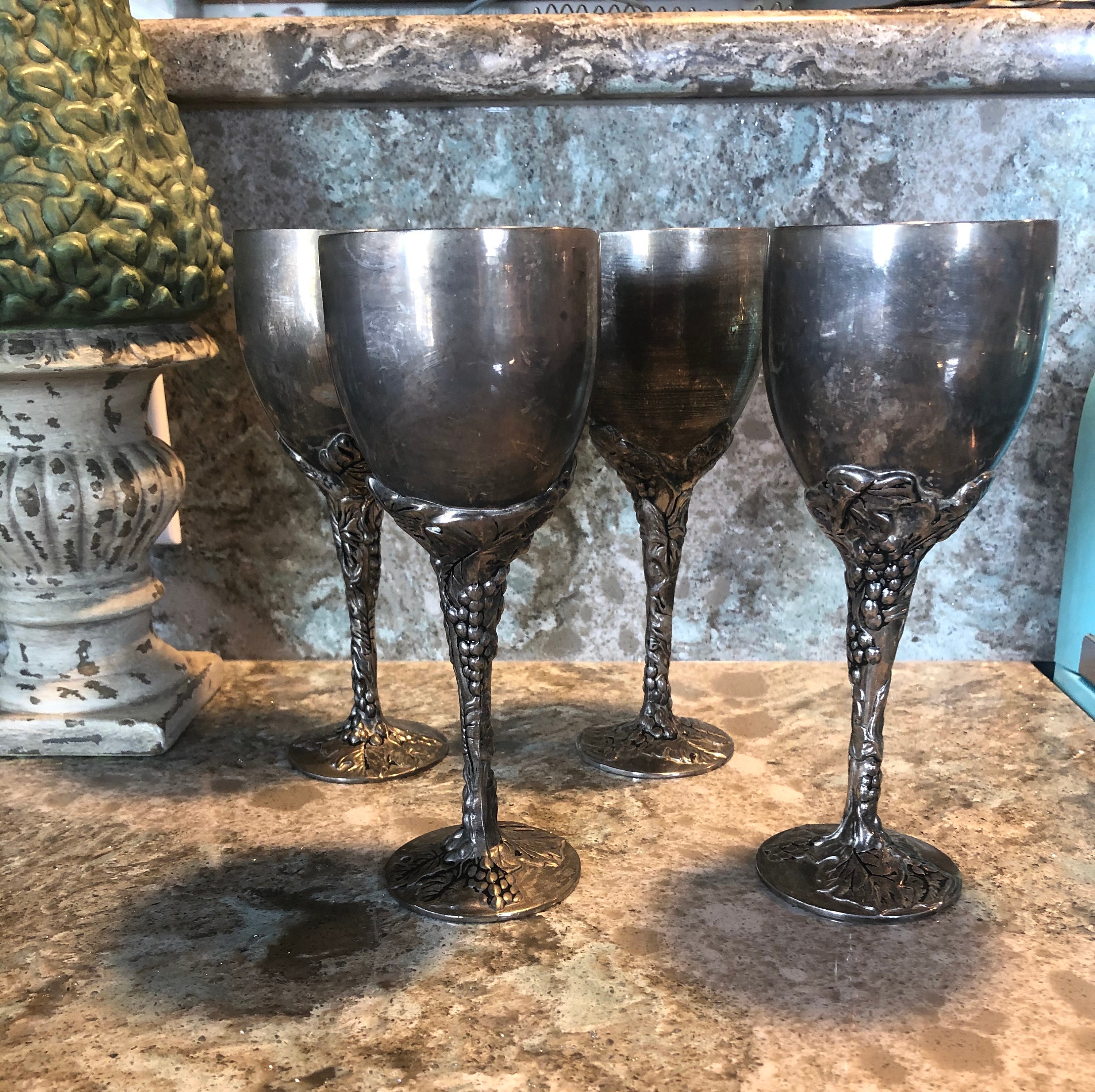 Silver wine glasses Godinger Silver Co. set of 4 Etsy