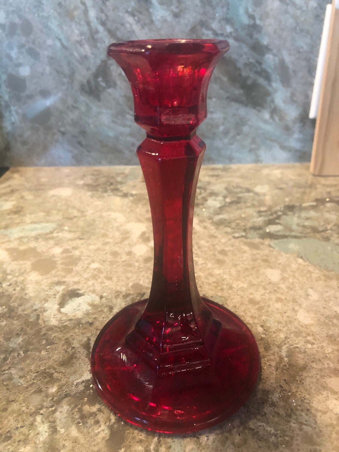 Red depression glass candlesticks set of 2 Etsy