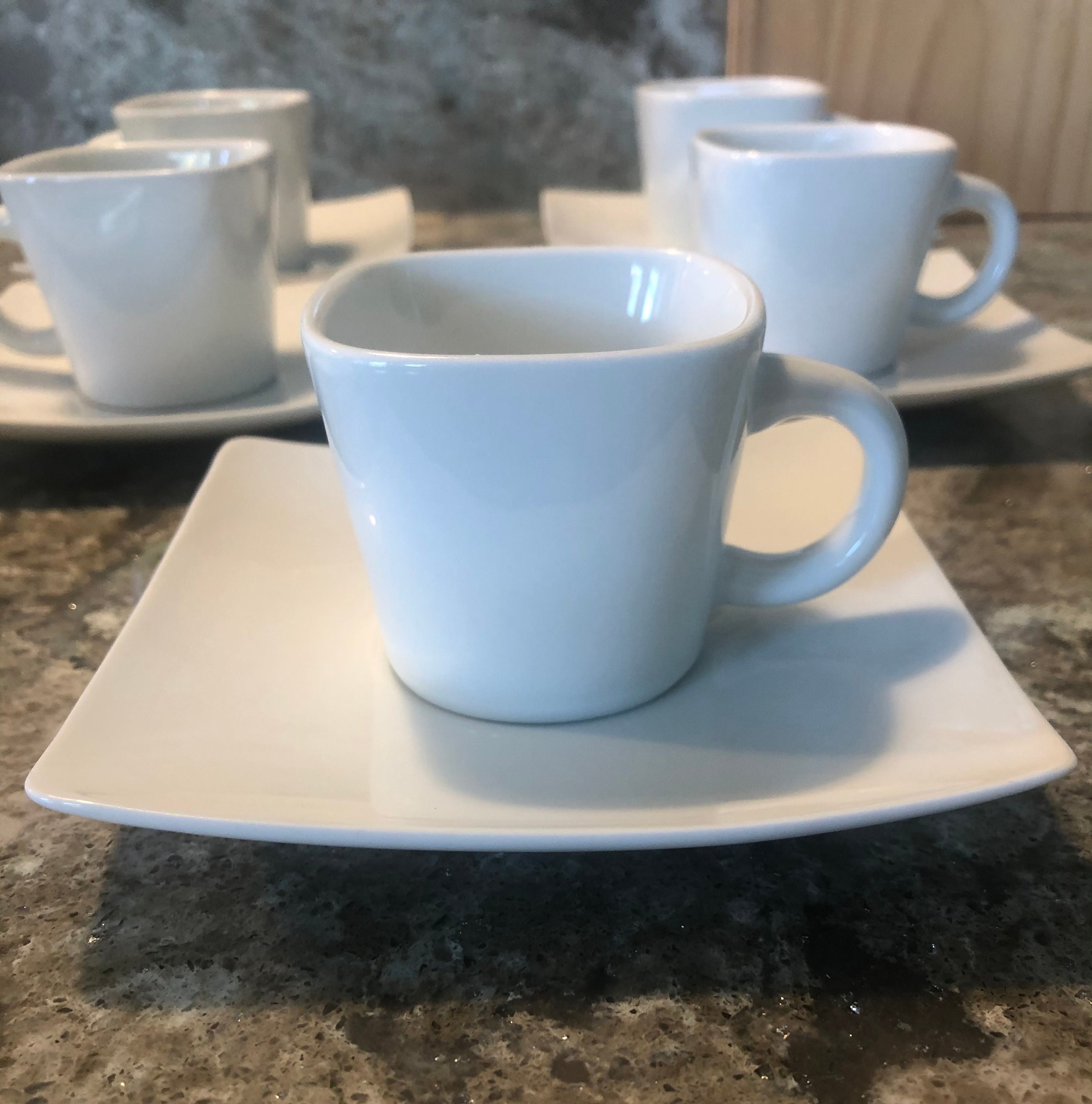 White Espresso Cups & Saucers set of 6 Etsy