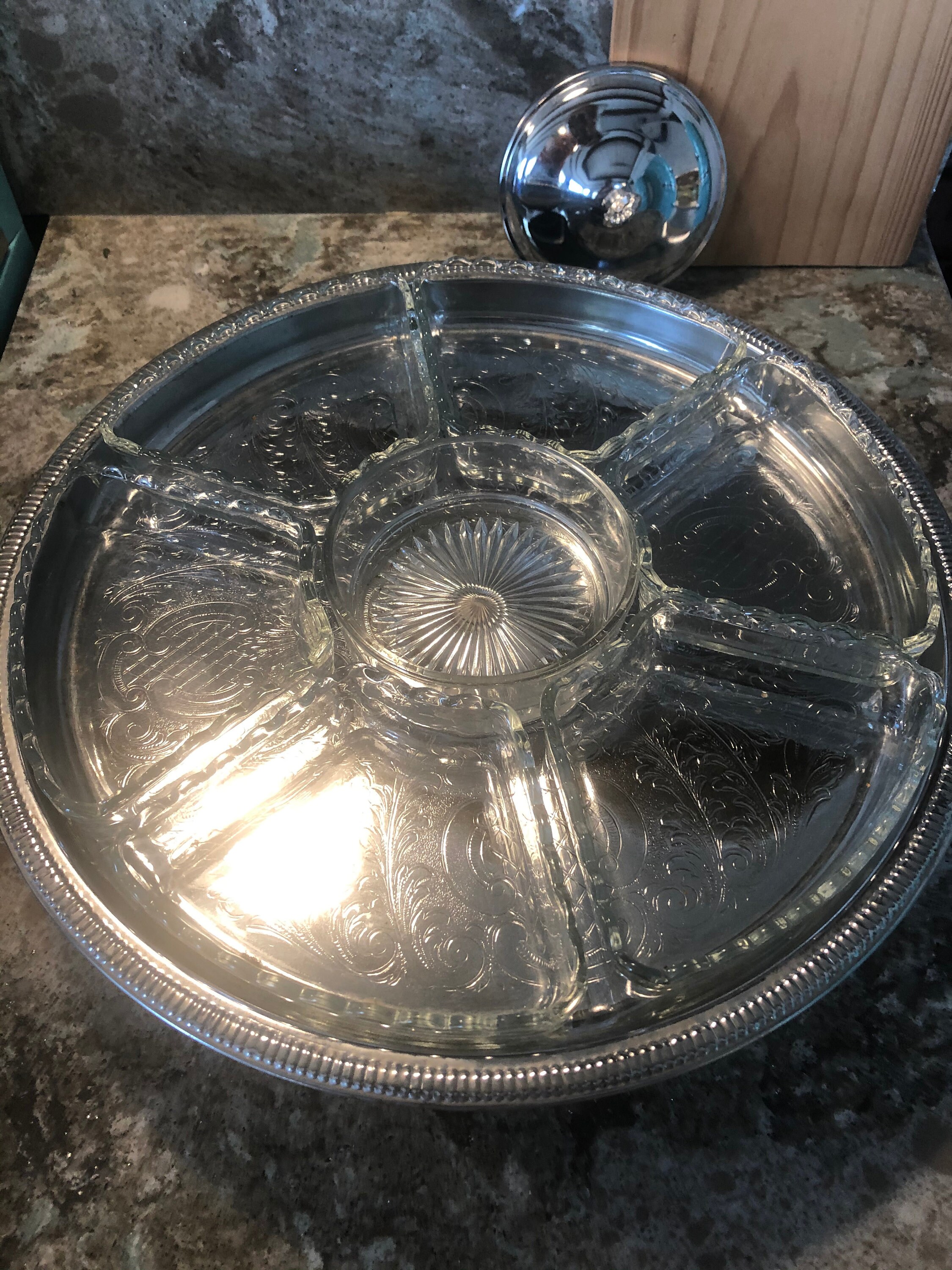 Silver and glass veggie tray lazy susan Etsy