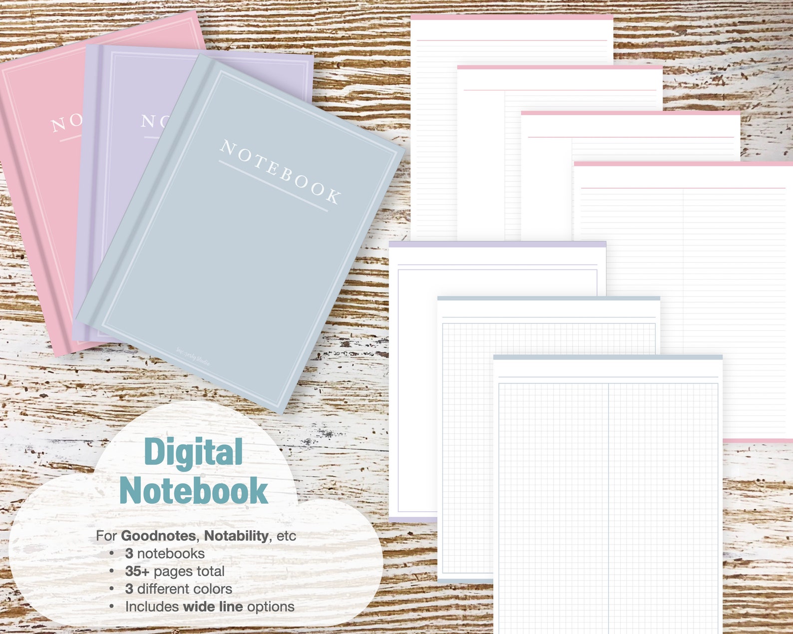 Digital Notebook, Simple Digital Notebook, Goodnotes Notebook, Korean
