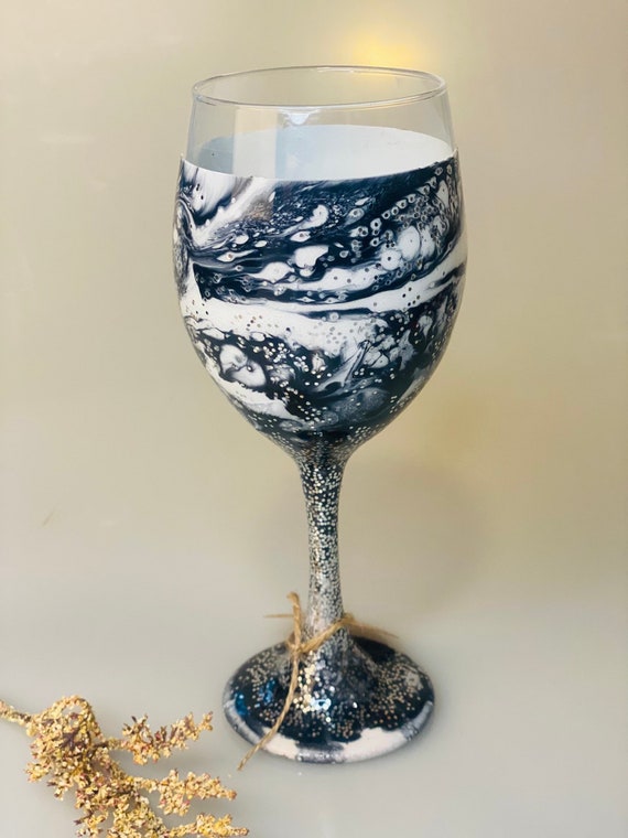 Black and White Epoxy Wine Glass Etsy