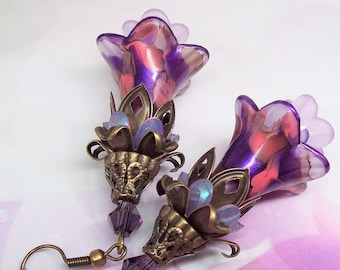 Purple Earrings, Boho Earrings, Flower earrings, Floral jewelry, Boho Flower Earrings, Lucite flower earrings, Unique Earrings, Unique Gift