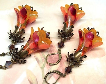Art Nouveau Earrings Vintage Style, Hand Painted, Artisan Crafted Floral Jewelry