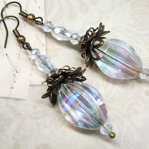 Iridescent Lucite and crystal Avant Garde earrings dangle Unique Handmade earrings Gifts for her