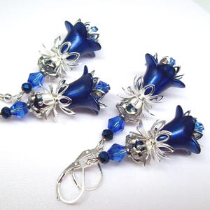 Boho earrings dangle Navy blue floral earrings Handmade jewelry Flower gifts for her Hippie earrings Gifts for her