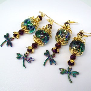 Lamp work earrings Boho earrings dangle Whimsical dragonfly earrings Gifts for her