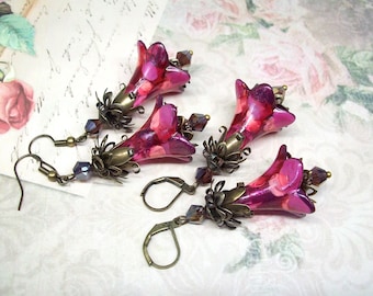 Boho earrings dangle Mother's Day gift Art Nouveau Floral earrings Handmade Vintage style Victorian earrings Flower gifts for her