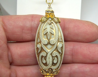 Art Nouveau Pendant Necklace, Vintage Style, Ivory & Gold, Unique Jewelry and Gifts