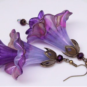 Purple flower earrings Vintage style Art Nouveau earrings Boho hippie earrings Flower gifts for her
