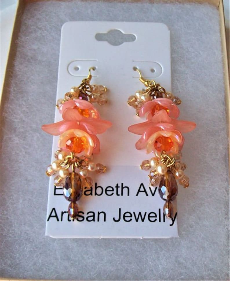 Crystals Dangle Earrings Pearls Floral Lucite Embellishments