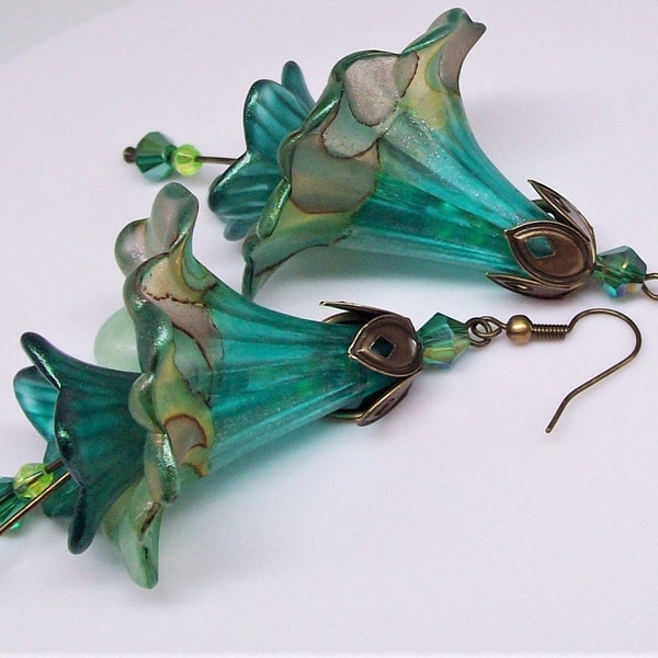Boho Earrings Dangle, Art Nouveau, Vintage Style, Flower Earrings, Bronze, Jewelry Gifts for Her