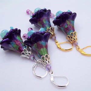 Floral earrings dangle & drop Multicolored purple earrings Boho hippie earrings Birthday gift for her Handmade earrings Gift for mom