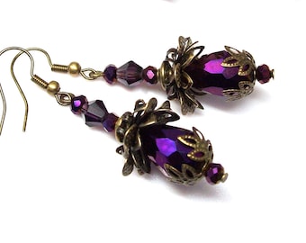 Art Nouveau Jewelry Set Vintage Style, Earrings & Matching Necklace, Antique Bronze