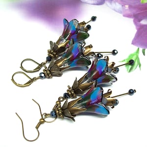 Jugendstil Ohrringe Vintage Stil, Antik Bronze, Handwerklich gefertigter Blumenschmuck