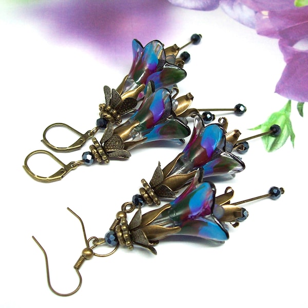 Boho earrings dangle & drop Hippie earrings Vintage style Art Nouveau earrings Flower gifts for her Handmade jewelry