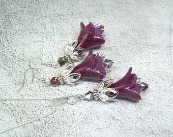 Boho Jewelry Set, Flower Earrings & Matching Necklace, Silver, Floral Gifts for Her