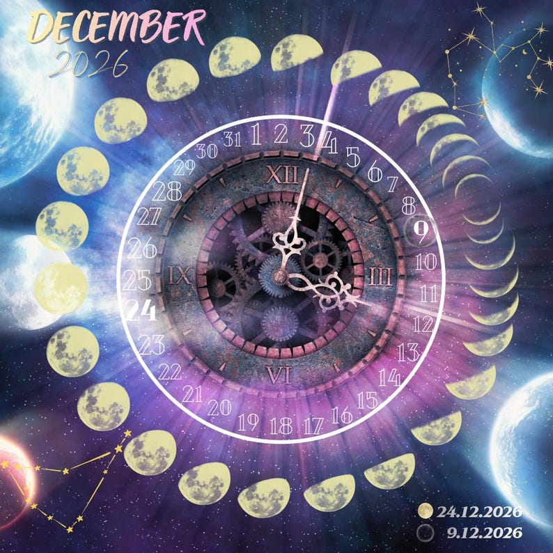 2026 Full Moon Calendar, Lunar Phases Astrology Wall Art (digital ...