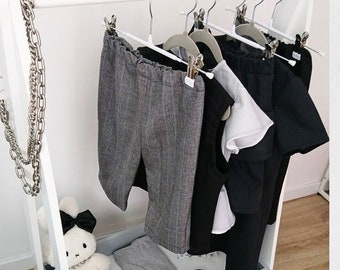 Pantalon enfant à carreaux 3/4, pantalon en tissu avec élastique, vêtements alternatifs pour enfants