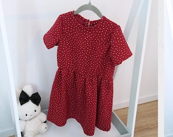 Musselin Kinderkleid, rotes Pünktchen-Kleid, süßes gepunktetes Sommerkleid in A-Linie, Kindermode