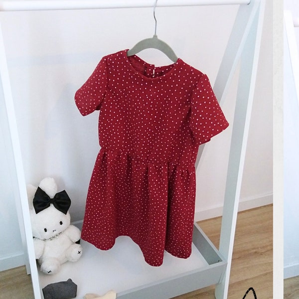 Musselin Kinderkleid, rotes Pünktchen-Kleid, süßes gepunktetes Sommerkleid in A-Linie, Kindermode