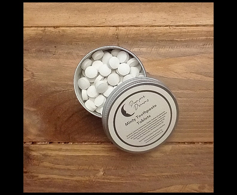 MINTY TOOTHPASTE TABLETS With Storage Tin Flouride Toothpaste Tablets Zero Waste Toothpaste Tablets 100% Natural Vegan Gluten-Free image 1