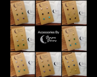 HYPOALLERGENIC EARRINGS | 3 Pairs Nickel Free 5mm Round Stud CZ Earrings | Sensitive Skin Earrings | Gold Stainless Steel Earrings