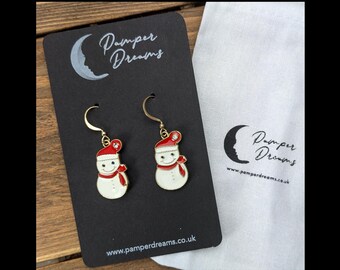 CHRISTMAS EARRINGS | Christmas Snowman Dangle Earrings | Festive Stocking Filler Gift | Fun Christmas Jewellery | Secret Santa Gift