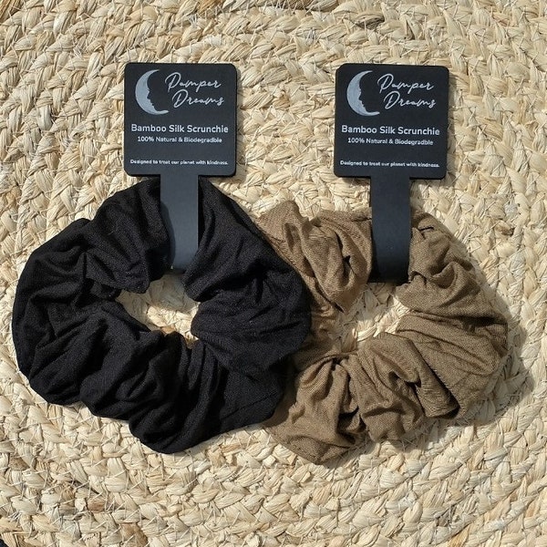 BAMBOO SILK & NATURAL Rubber Hair Scrunchies 100% Natural Scrunchy Hair Ties, Biodegradable Zero Waste Plastic Free Eco Hair Ties Eco-living